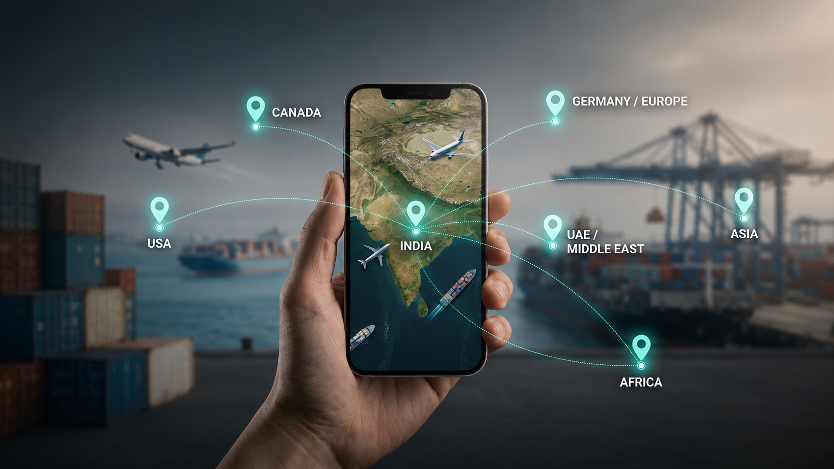 World map showing global trade regions connected to India