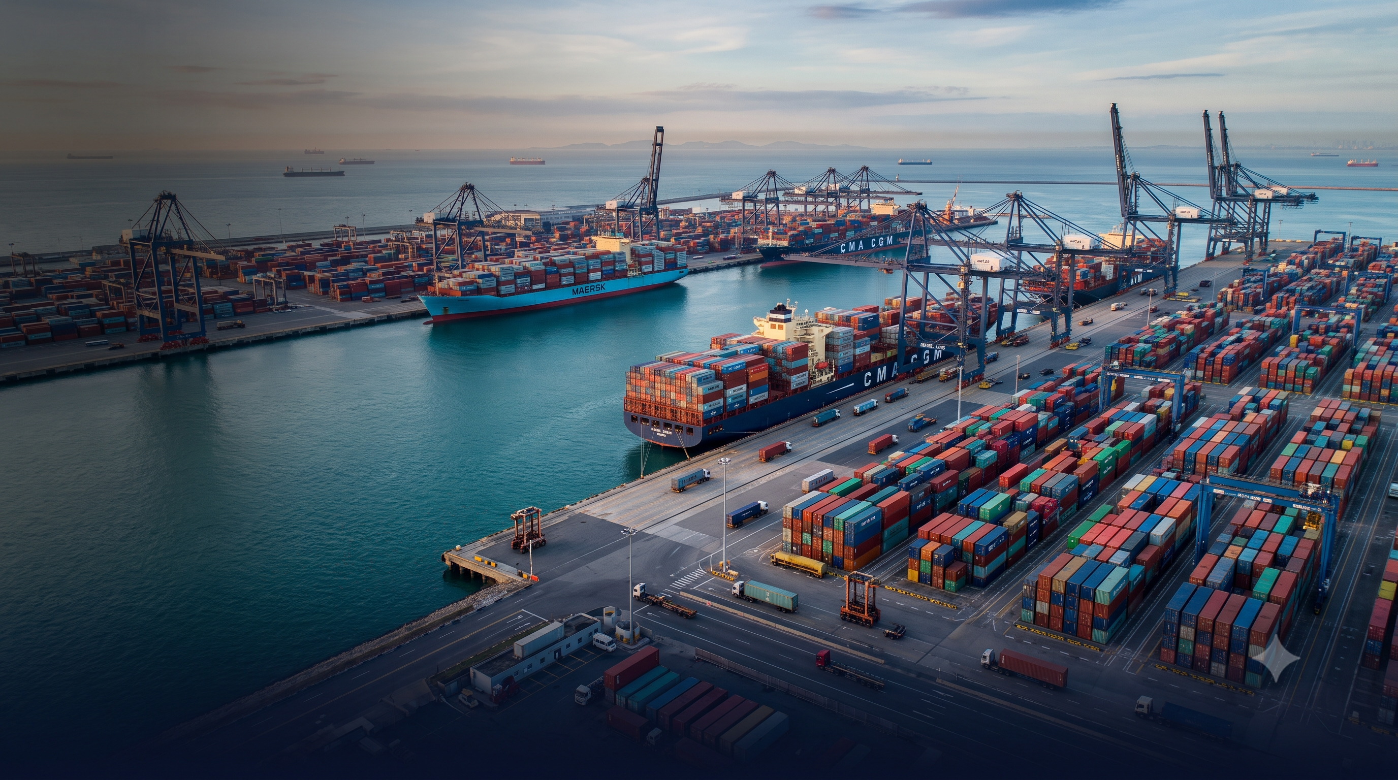 Cargo ship carrying containers across the ocean, representing Indian spice export trade